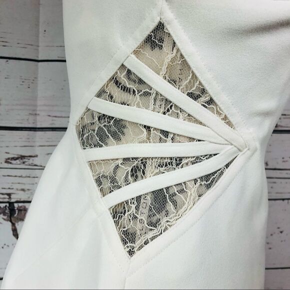Halston Heritage Lace Trim Cutouts Inset Sleeveless Sheath Dress White 0 - Picture 6 of 9